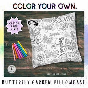 Schmetterling Garten Färbung Fun Kissenbezug Benutzerdefinierte Kissenbezug mit Namen Blumen Kunst Aktivität DIY personalisierte Kissen Sham Geschenk für Teenager Künstler