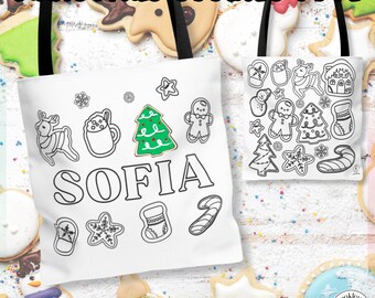 Bolsa para colorear navideña personalizada - Colorea tu propia bolsa - Actividades familiares de Nochebuena