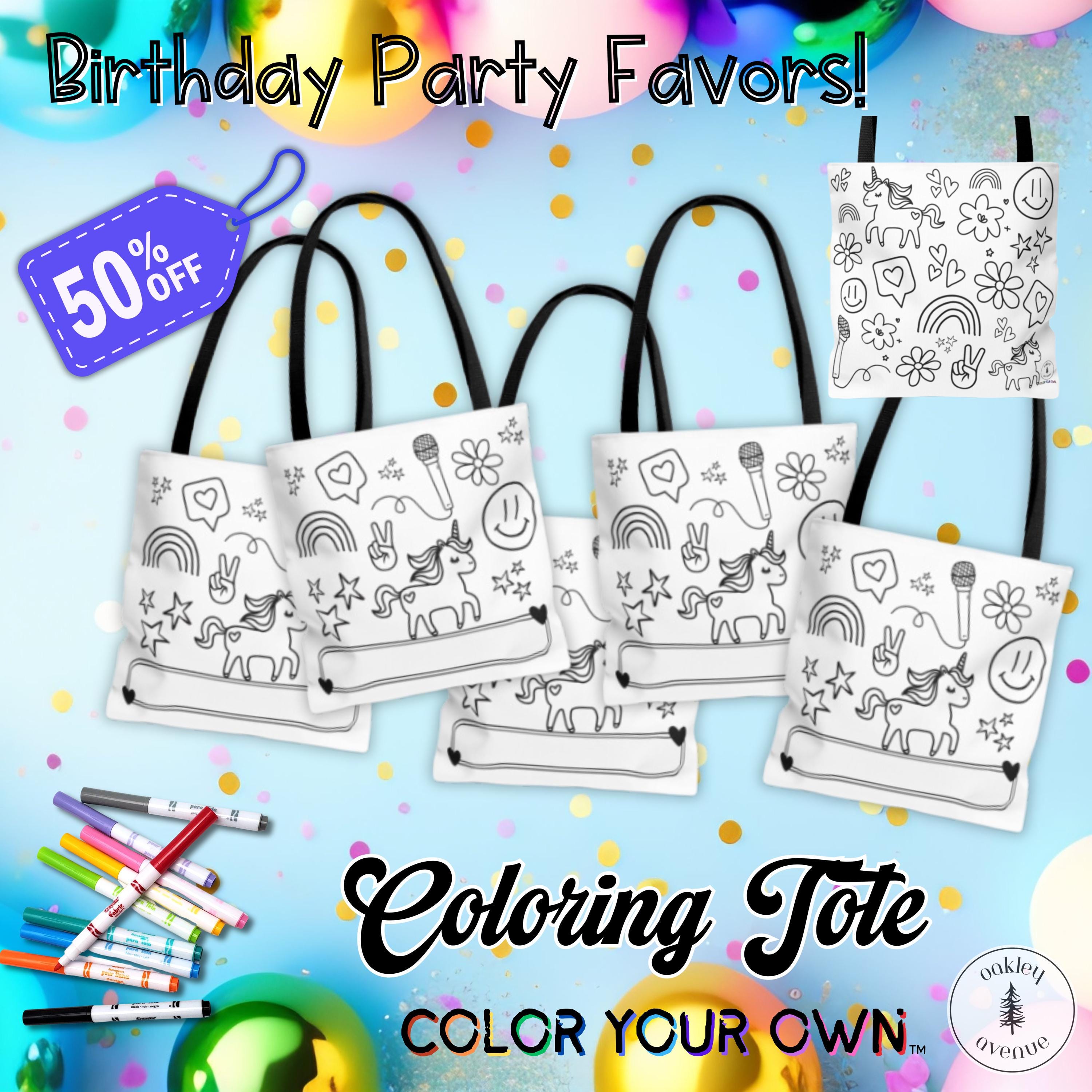 Birthday Party Favors Color Your Own Tote Party Supplies & Games Coloring Tote-bag Gifts For Kids B-day Goodie Bags Adult Coloring Crafts