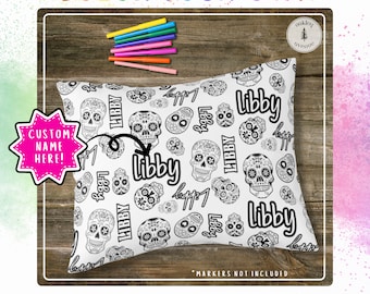 Sugar Skull Custom Coloring Pillowcase Color Your Own Sugar Skulls Pillow Cover Children's Activity Teen Art Project Personalized Girl Gifts