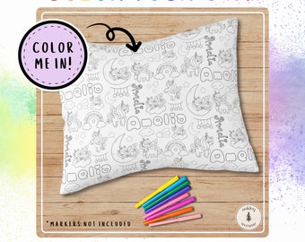 Taie d'oreiller de coloriage licorne personnalisée Coloriez votre propre taie d'oreiller Cadeaux de fête d'anniversaire Cadeaux personnalisés pour une petite fille artistique