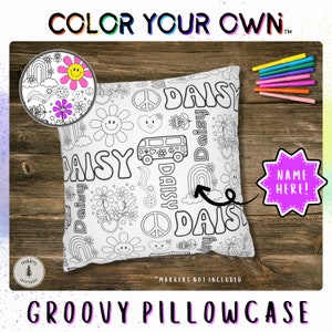 Groovy Customcoloring Dekokissenbezug Personalisierte Retro Themed Färbung Aktivität 70er Jahre Farbe Auf Kissenbezug Kinder Basteln Fun Color Canvas