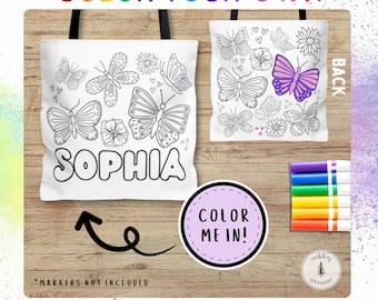 Bolso de lona personalizado para colorear con diseño de mariposas, ideal para proyectos de arte para adolescentes, ideal como regalo para artistas y niños.