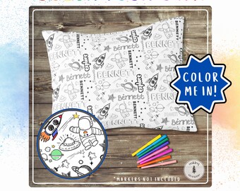 Space Themed Color On Pillowcase Custom Coloring Pillow Sham Color Your Own Pillow Cover Toddler Activity Kids Crafts Birthday Party Favors