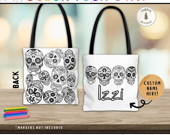 Bolsa para colorear personalizada - Bolsa para colorear con calaveras de azúcar - Mochila personalizada - Regalos para fiestas de cumpleaños