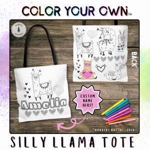 Colorez votre propre sac fourre-tout lama idiot | Cadeau de fête d'anniversaire, sac en toile à colorier, cadeau nièce neveu, cartable pour enfant, activité d'anniversaire bricolage