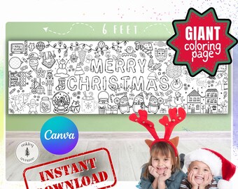 Christmas Coloring Banner Digital Download Giant Holiday Coloring Page Fall Class Art Project School Party Supplies Kids Classroom Games