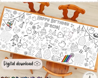This Chick is Turning ONE Birthday Coloring Banner Digital Download - Birthday Party Games - 1st Birthday Coloring Poster