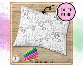 Princess Coloring Birthday Party Favor Color Your Own Pillowcase For Girls Color On Custom Pillow Fantasy Bedroom Decor Kids Bday Activity