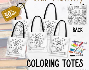 Bookish Coloring Tote Bag Book Club Activity Book Bag Book Lover Gift Birthday Party Favors Color Your Own Tote Party Supplies Gift For Her