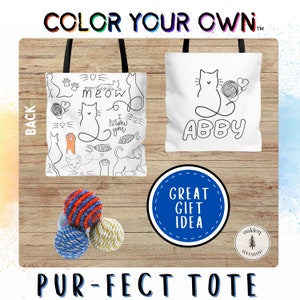 Amoureux des chats sac fourre-tout personnalisé enfants adulte cadeau coloriage