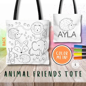 Sac avec nom personnalisé pour amoureux des animaux Sac fourre-tout en toile personnalisé Cabas personnalisé Cadeau personnalisé pour enfants Son cadeau personnalisé Sac réutilisable Feuille à colorier
