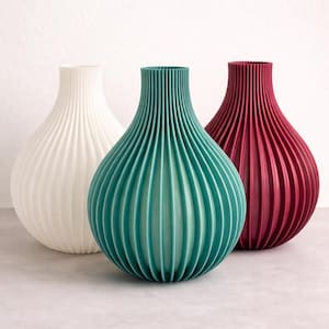 LYRA – Geribbelde vazenset (3 stuks) met waterdichte inzetstukken | Scandinavische minimalistische woondecoratie | Modern sculpturaal tafelstuk | Landys3D