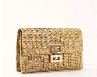 Diana Metallic Woven Summer Clutch - Evening/Event/Party/Day Clutch - Elegant - Rectangle - Gold