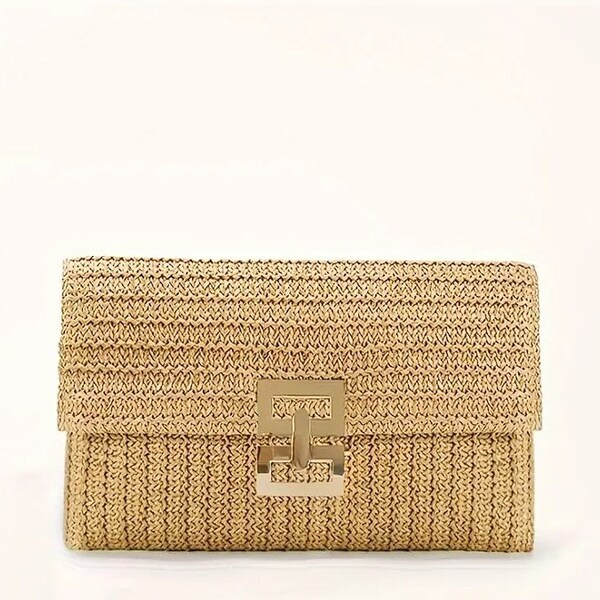 Diana Metallic Woven Summer Clutch - Evening/Event/Party/Day Clutch - Elegant - Rectangle - Gold