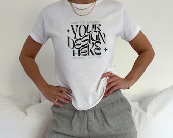 G 5000b Baby Tee Mockup // 90s Baby Tee Mockup, Gildan 5000b White Tshirt Mockup, y2k Baby Tee Mockup, Aesthetic Instagram Mockup
