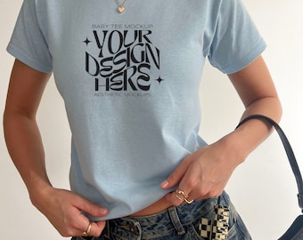 G 5000b Baby Tee Mockup // 90s Baby Tee Mockup, Gildan 5000b Baby Blue Tshirt Mockup, y2k Baby Tee Mockup, Aesthetic Instagram Mockup