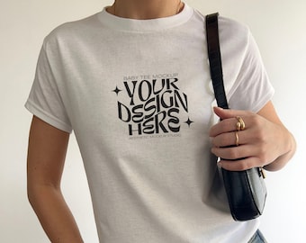 G 5000b Baby Tee Mockup // 90s Baby Tee Mockup, Gildan 5000b White Tshirt Mockup, y2k Baby Tee Mockup, Aesthetic Instagram Mockup