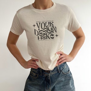 90s Baby Tee Mockup // Coquette Baby Tee Mockups, Baby Tee Mockup G 5000b Natural, Y2K Baby Tee Mockup, Baby Tee Mockup Gildan 5000b Natural