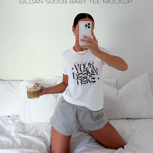 Baby Tee Mockup G 5000b // Womens White Baby Tee Mockup, Coquette Baby Tee Mockup, Trendy Mirror Selfie Baby Tee Mockup, Aesthetic Mockup
