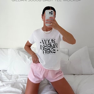 Baby Tee Mockup G 5000b // Womens White Baby Tee Mockup, Coquette Baby Tee Mockup, Trendy Mirror Selfie Baby Tee Mockup, Aesthetic Mockup