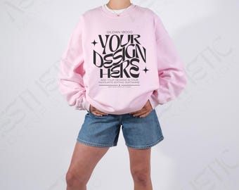 Light Pink Gildan 18000 Sweatshirt Mockup: Minimalist Apparel (JPEG Digital Download 3024x4032px)