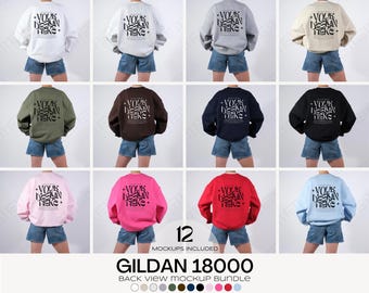 Gildan 18000 Sweatshirt Back Mockup Bundle: 12 Colors (PSD Files, Digital Download)