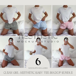 Baby Tee Mockup Bundle // 90s Baby Tee Mockup, Gildan 5000b White Tshirt Mockup, y2k Baby Tee Mockup, Simple Aesthetic Instagram Mockup
