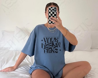 Comfort Colors 1717 Blue Jean T-shirt Mockup: Selfie Model (JPEG)