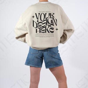 Gildan 18000 Back Mockup Sand Sweatshirt Mockup Trendy Minimalist | Lifestyle Apparel Mockup for POD | Simple Aesthetic Model Mockup
