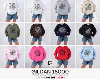 Gildan 18000 Sweatshirt Mockup Bundle: Front Model, 12 Colors (PSD Files, Digital Download)
