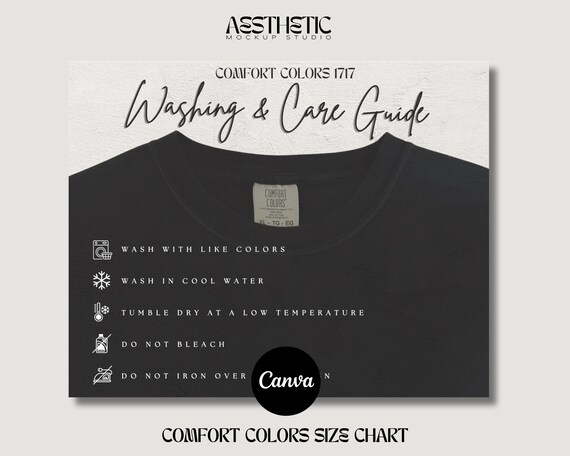 Comfort Colors 1717 Washing Instructions, Comfort Colors Washing, Shirt Care Chart, Shirt Care Chart, C1717 Black Mockup, POD Seller Tools