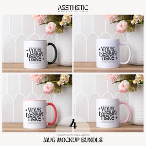 Printify Accent Mug Mockup Bundle // Accent Mug Mockup Front, Mug Mockup, White 11oz Mug Mockup, Coffee Mug Mockup, Floral Boho Mug Mockup