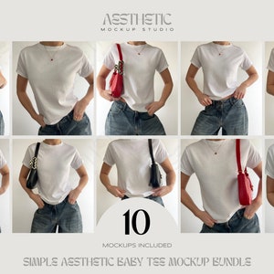 Baby Tee Mockup Bundle - Gildan 5000B Mockup - White TShirt Mockup - Trendy Y2K Baby Tee - Mockup Bundle - 90s Baby Tee Mockups