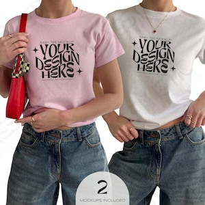 G 5000b Baby Tee Mockup Bundle // 90s Baby Tee Mockup, Gildan 5000b White Tshirt Mockup, y2k Baby Tee Mockup, Aesthetic Instagram Mockup