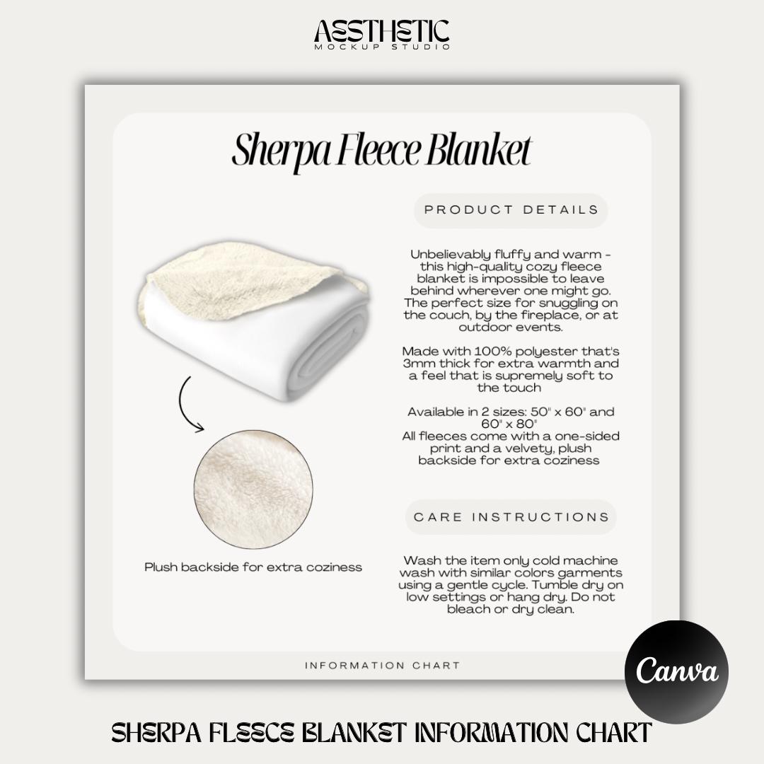 Printify Sherpa Blanket Mockup, Sherpa Blanket Size Mockup, Blanket Care Instructions, Fleece Blanket Care Card, Sherpa Fleece Blanket Mock