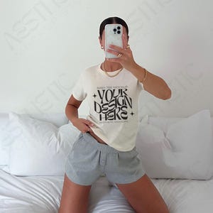Baby Tee Mockup G 5000b // Womens White Baby Tee Mockup, Coquette Baby Tee Mockup, Trendy Mirror Selfie Baby Tee Mockup, Aesthetic Mockup