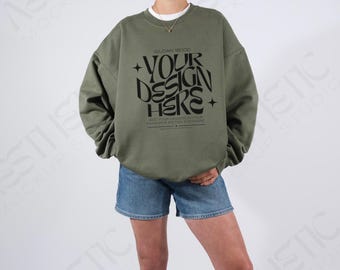 Military Green Gildan 18000 Sweatshirt Mockup: Front View