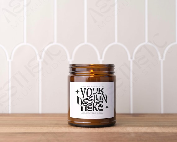 Amber Jar Candle Mockup: Printify 9oz Soy Candle (JPEG)
