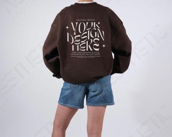 Chocolate Gildan 18000 Sweatshirt Mockup: Minimalist Apparel POD