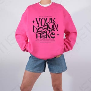 Gildan 18000 Heliconia Sweatshirt Mockup: Real Model, Front View
