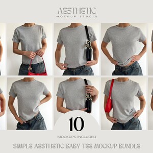 Baby Tee Mockup Bundle // 90s Baby Tee Mockup, Gildan 5000b Grey Tshirt Mockup, y2k Baby Tee Mockup, Simple Aesthetic Instagram Mockup