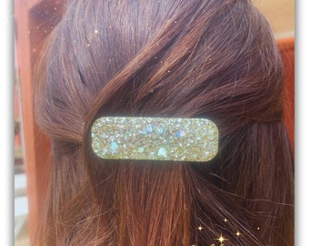 Barrettes en résine avec système de pince crocodile, modèle unique fait main avec amour et paillettes