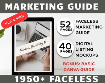 Bundel met 52 pagina's anonieme marketinggids | 1950+ gezichtsloze video's | Basiscanvagids | 40 mock-ups met digitale productvermeldingen | MRR | PLR |