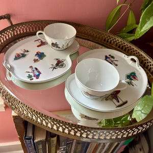 RARE 4 Piece Vintage Kutani Japan China Eggshell Ceramic Snack Plate and Cup Set