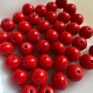 20ct Vintage 1950&#39;s Poppy Red Fiesta Glazed Round Ceramic Beads