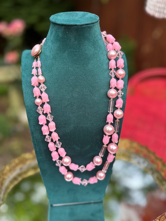 Vintage 1960s Signed Japan Pink Tulip Necklace