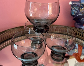 4 MCM Libbey Vintage Stackable Smokey Glass Old Fashioned Roly Poly Barware Glasses