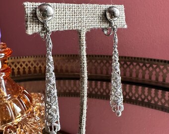 1970's Fantastic Filigree Floral Dramatic Drop Earrings