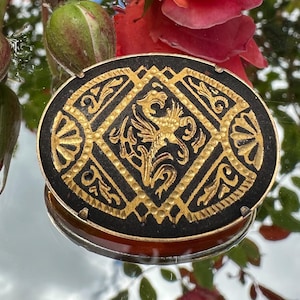 1950&#39;s Toledo Damascene Art Nouveau Golden Phoenix Motif Brooch Pin